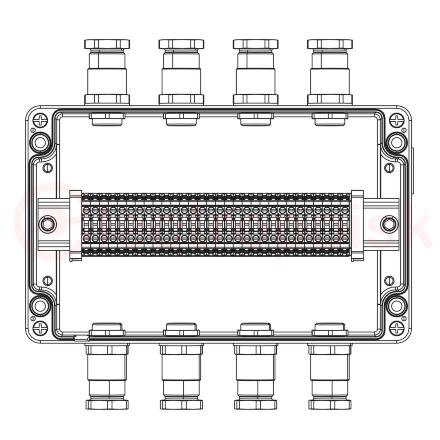 Взрывозащищенная клеммная коробка из алюминия TBE-A-18-(30xCBC.4)-4xKH2MHK(A)-2xPBMB(B)-4xKH2MHK(C)-2xPBMB(D)1Ex e IIC Т5 Gb / Ex tb IIIC T95°C Db IP66