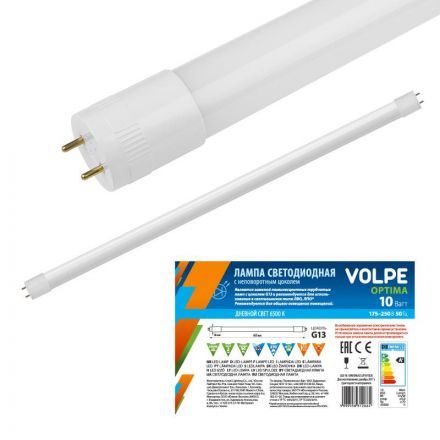 LED-T8-10W/NW/G13/FR/FIX/O Лампа светодиодная, матовый рассеиватель. Серия Optima. Белый свет (4000К). Цоколь G13 неповоротный. Рукав. ТМ Volpe.