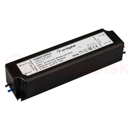 Блок питания ARPV-LV12075 (12V, 6.3A, 75W) (ARL, IP67 Пластик, 2 года)