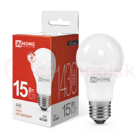 Лампа светодиодная LED-A60-VC 15Вт 230В Е27 4000К 1430Лм IN HOME