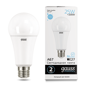 Лампа светодиодная LED 25 Вт 2150 Лм 6500К холодная E27 А67 Elementary Gauss