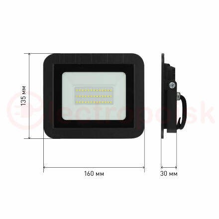 Прожектор светодиодный ДО-30W LPR-061-0-65K-030 ЭРА 30Вт 2800Лм 6500К PRO 160x135x30