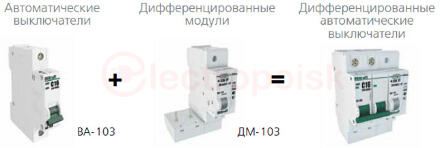 Блок дифференциальный ДМ-103 1п+N 32А 30мА 6кА АС для ВА-103