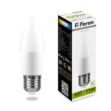 Лампа светодиодная LED 11вт Е27 белый матовая свеча