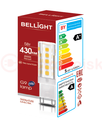 Лампа светодиодная LED 5Вт 4000K 400Лм G9 Bellight