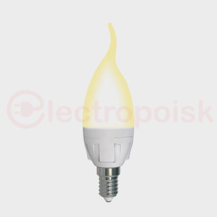 LED-CW37 7W/3000K/E14/FR/DIM PLP01WH Лампа светодиодная, диммируемая. Форма «свеча на ветру», матовая. Серия Яркая. Теплый белый свет (3000K). Картон. ТМ Uniel.