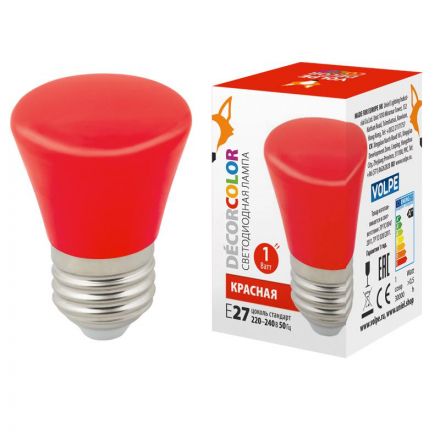 Лампа декоративная светодиодная LED-D45-1W/RED/E27/FR/С BELL Форма Колокольчик матовая Цвет красный Картон ТМ Volpe