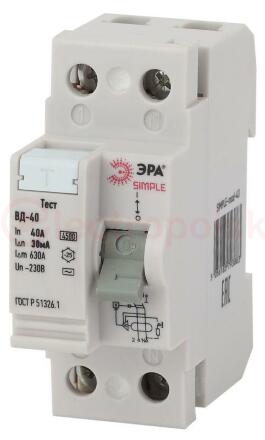 SIMPLE-mod-43 ЭРА SIMPLE Устройство защитного отключения УЗО ВД-40 2P  40А/30мА (электронное)