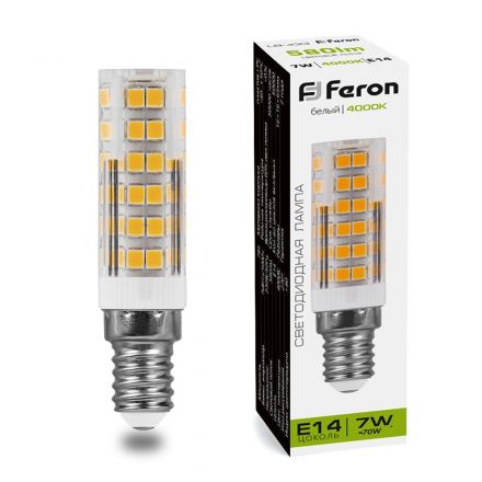 Лампа светодиодная LED 7вт E14 белый прозрачный цилиндр