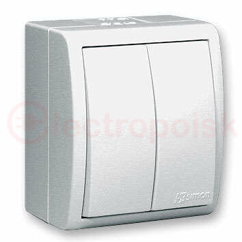 Simon15 Aqua Выключатель двухклавишный с подсветкой IP54 10А 250В винтовой зажим S15A белый