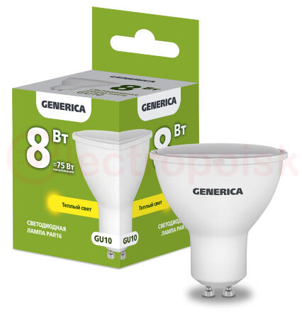 Лампа светодиодная PAR16 софит 8Вт 230В 3000К GU10 GENERICA