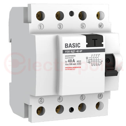Устройство защитного отключения УЗО ВД-40 4P 40А/100мА (электронное) EKF Basic