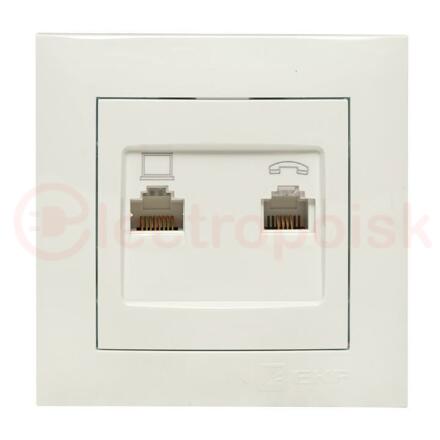 Валенсия розетка RJ-45+RJ11 2-местная белая EKF PROxima