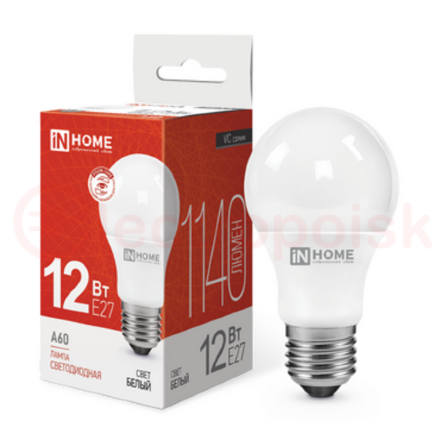 Лампа светодиодная LED-A60-VC 12Вт 230В Е27 4000К 1140Лм IN HOME