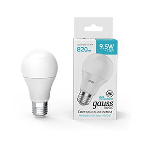 Лампа светодиодная LED 9.5 Вт820 Лм 4100К белая E27 A60 Basic Gauss