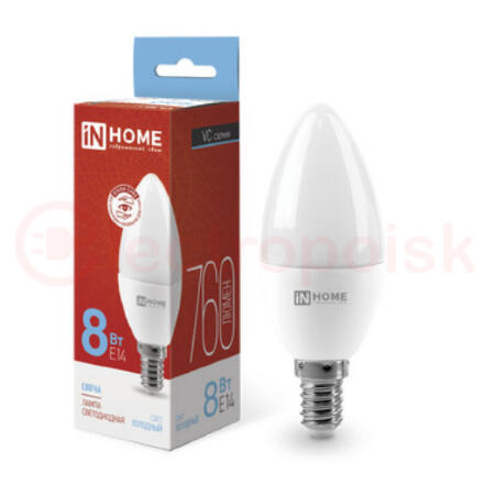 Лампа светодиодная LED-СВЕЧА-VC 8Вт 230В Е14 6500К 760Лм IN HOME