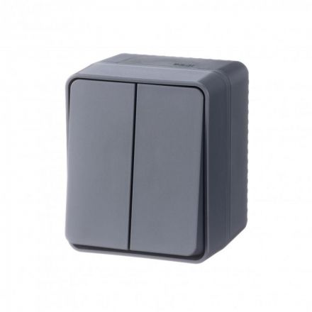 AtlasDesign Profi54 выключатель двухклавишный IP54 10 АХ, АНТРАЦИТ, Россия