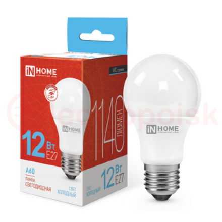 Лампа светодиодная LED-A60-VC 12Вт 230В Е27 6500К 1140Лм IN HOME