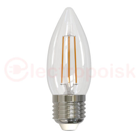 LED-C35-5W/WW/E27/CL/DIM GLA01TR Лампа светодиодная диммируемая. Форма ''свеча'', прозрачная. Серия Air. Теплый белый свет (3000K). Картон. ТМ Uniel''