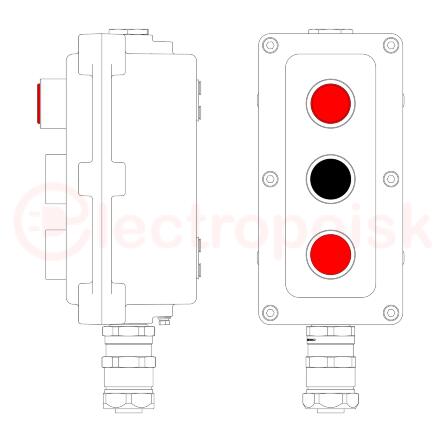 Взрывонепроницаемый пост управления из алюминия LCSD-03-B-MC-L1R(220)x1-P1B(11)x1-P1R(11)x1-PCMB-KAEPM3MHK-20