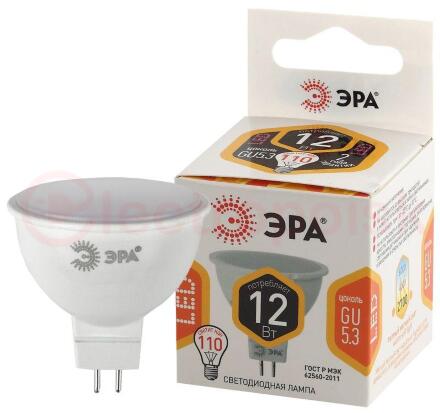 Лампа светодиодная LED MR16-12W-827-GU5.3 (диод, софит, 12Вт, тепл, GU5.3) ЭРА (10/100/4000) ЭРА Лампа светодиодная LED MR16-12W-827-GU5.3 (диод, софит, 12Вт, тепл, GU5.3) ЭРА (10/100/4000) ЭРА