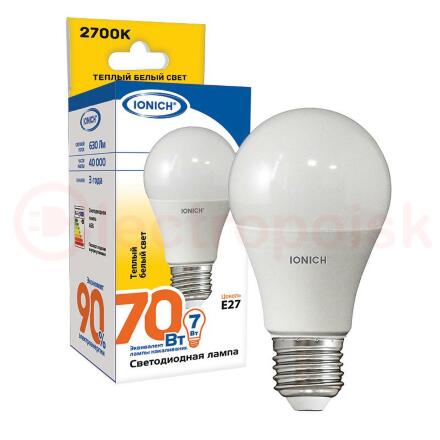 Лампа светодиодная LED 7w 2700К, E27, 630Лм, A55 IONICH