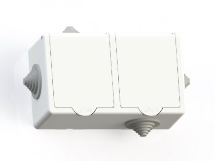 Розетка 2 поста наружная РА16-759 с заземлением IP44