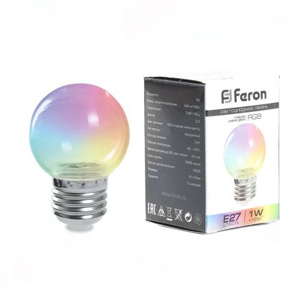 Лампа светодиодная LED 3вт Е27 прозрачный RGB быстрая смена цвета шар G60
