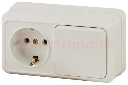 Блок розетка с выключателем Intro Quadro 2-701-02 горизонтальный 10(16)А-250В, IP20, ОУ, слоновая кость